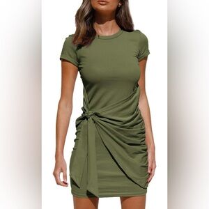 Chic Olive Midi Dress with Side Knot